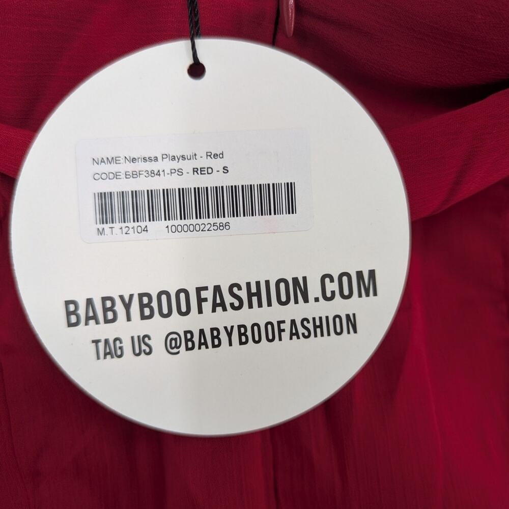 Babyboo Nerissa Red Tie Front Bell Sleeve Romper Playsuit Size S NWT - Picture 4 of 4